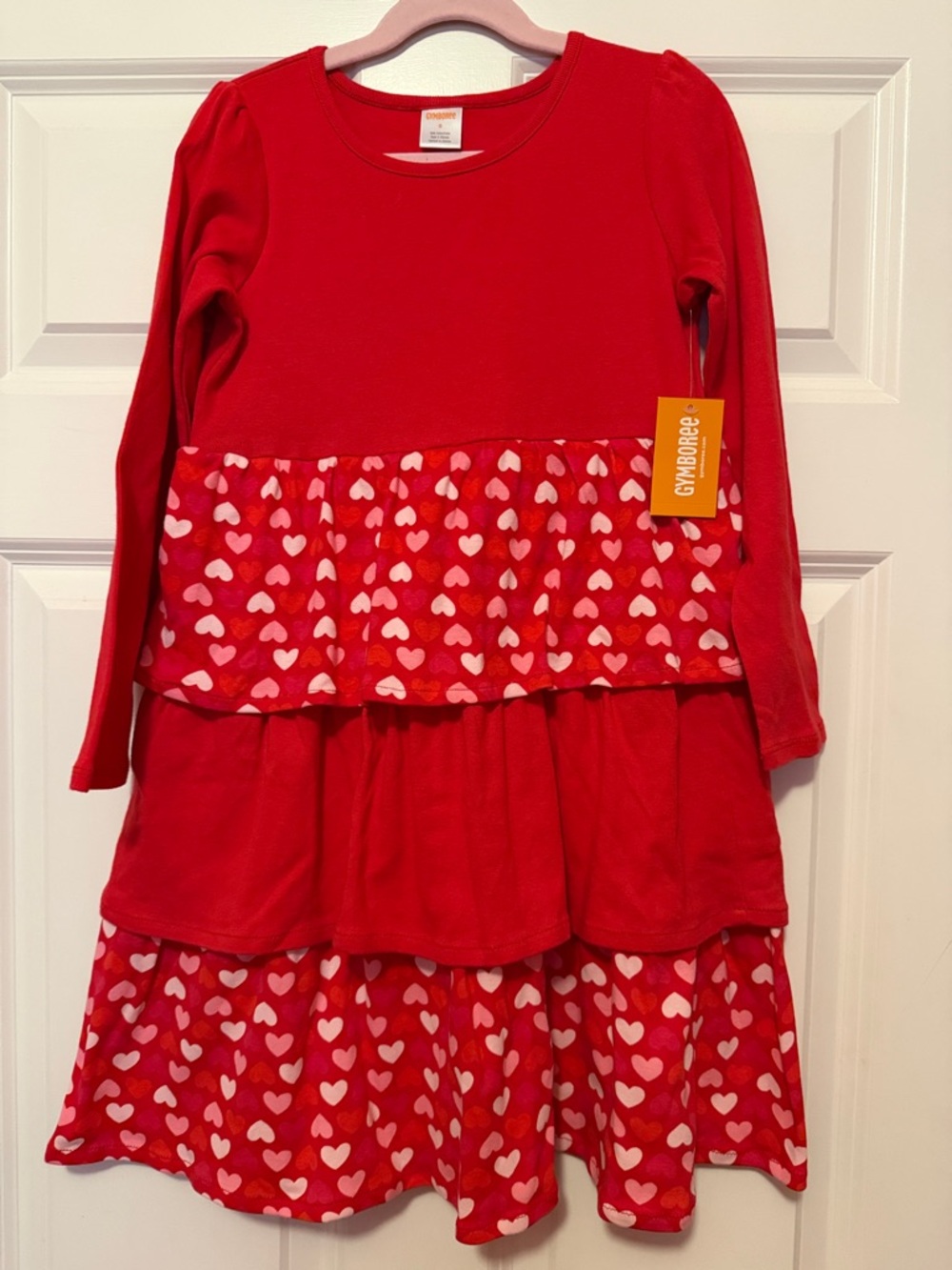 Gymboree Red Layered Heart Print Long Sleeve Cotton Dress. NWT.
